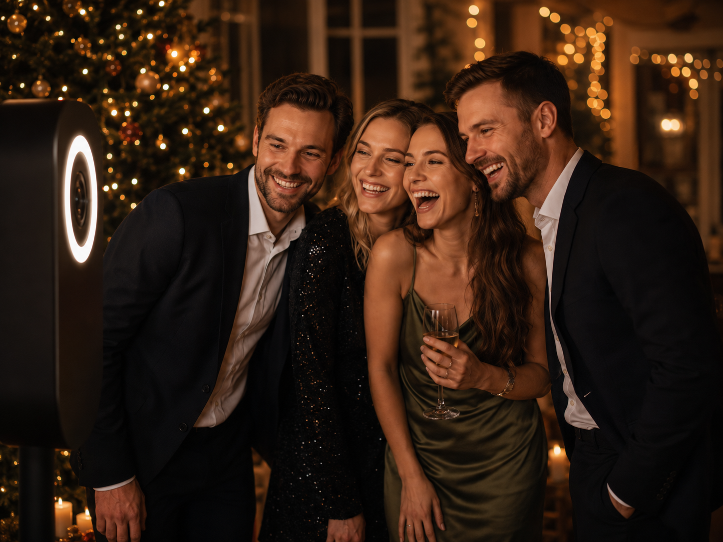 Fotobox auf einer Weihnachtsfeier mit festlicher Dekoration